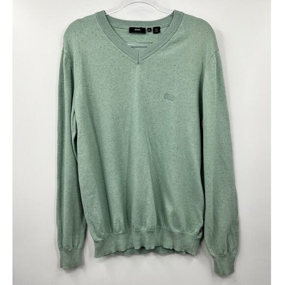 Hugo Boss V-Neck Wool Blend Long Sleeve Slim‎ Sweater XL Green #2566 - Picture 1 of 5